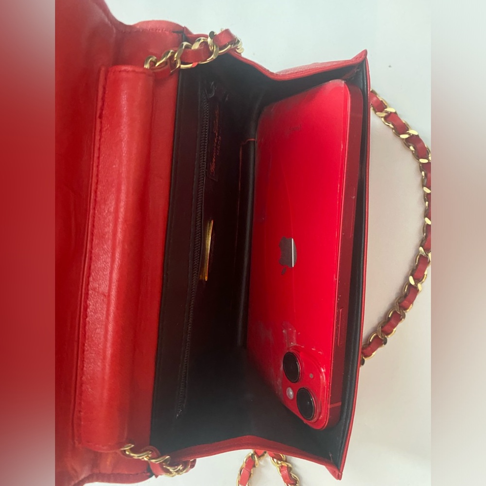 VTG Andre Cellini mini quilted red leather Envelope chain strap cross body Bag - Picture 9 of 9